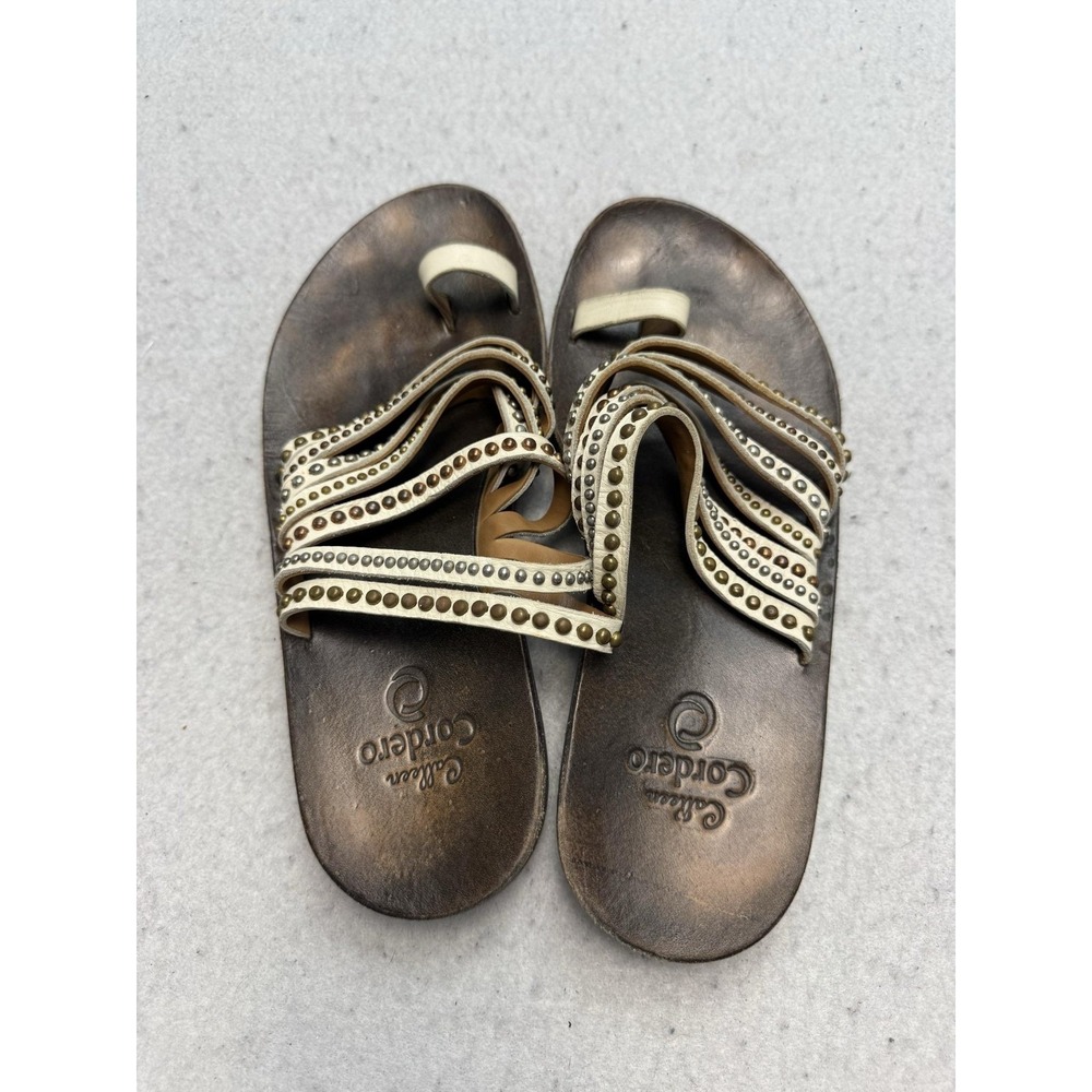 Calleen Cordero Sandals Women's Size 8.5 White Leather Studded Strappy Slide